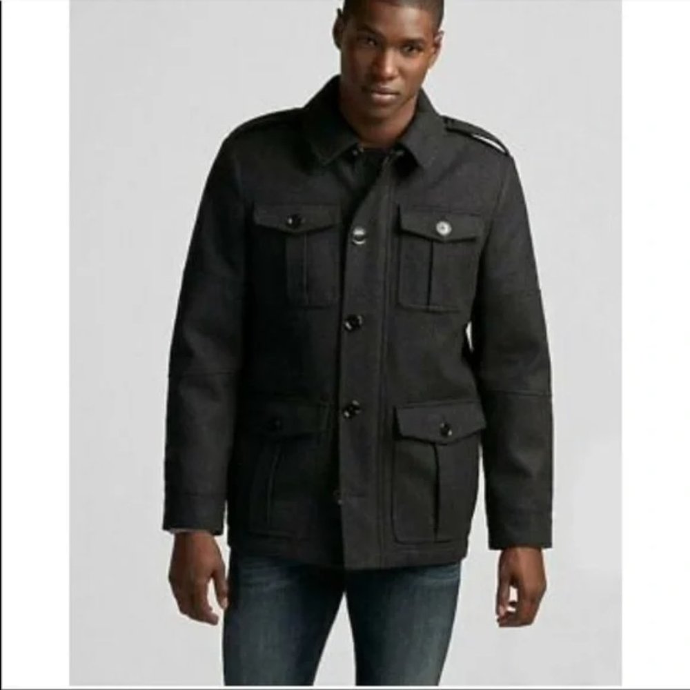 Kenneth Cole Mens $179.50 Black Wool Blend Coat Jacket Size S button down